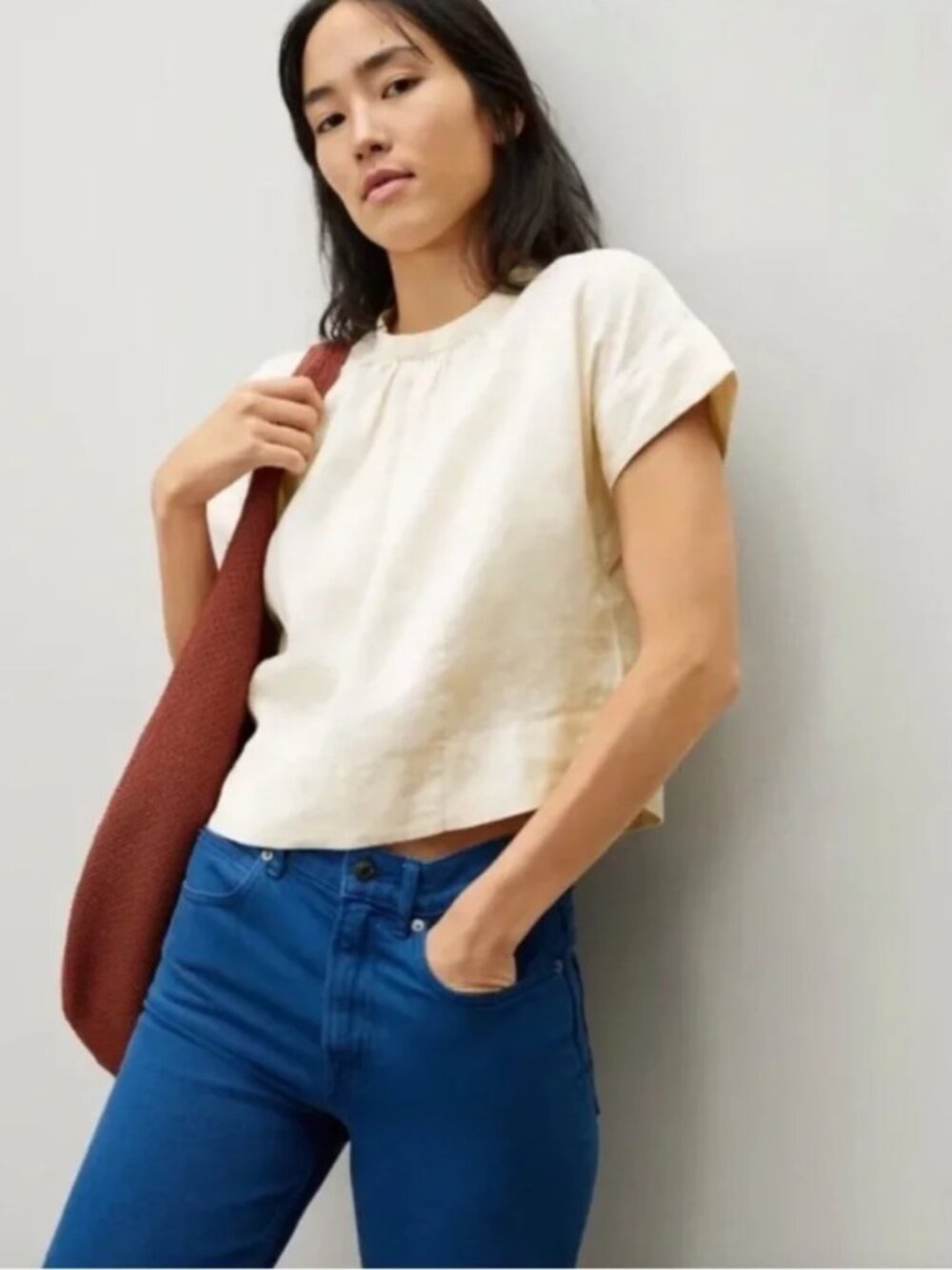 Everlane 100% Linen Dolman Short Sleeve Tee Top in Canvas Size 8 NWT Coastal